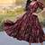 Women maroon & gold printed long dress with flared design