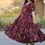 Women maroon & gold printed long dress with flared design