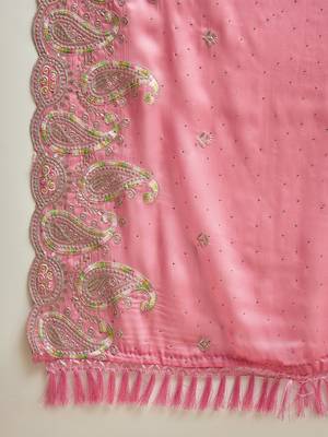 Pink chiffon embroidered saree with unstitched blouse piece 5