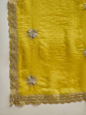 Neon silk blend chiffon embellished saree with unstitched blouse piece 5