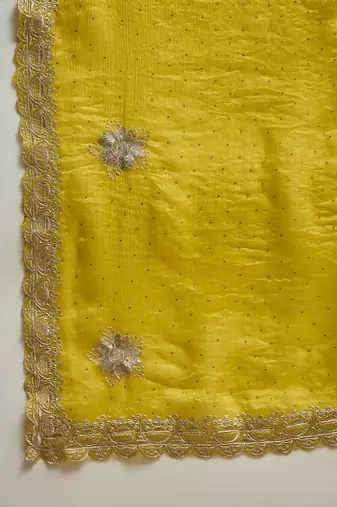 Neon silk blend chiffon embellished saree with unstitched blouse piece