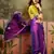 Purple silk blend chiffon embellished saree with unstitched blouse piece