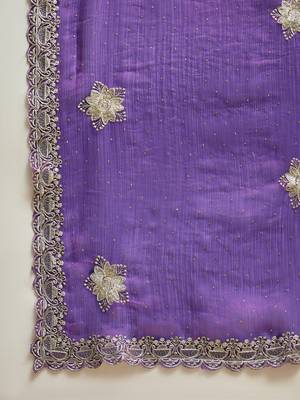 Purple silk blend chiffon embellished saree with unstitched blouse piece 5