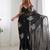 Black silver floral cutwork embroidered georgette party wear saree with blouse piece
