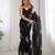 Black silver floral cutwork embroidered georgette party wear saree with blouse piece