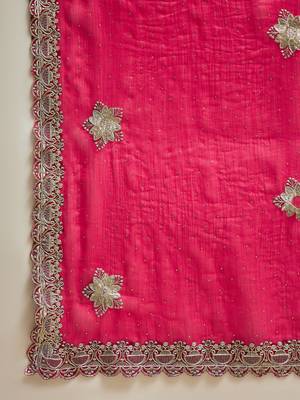 Rani silk blend chiffon embellished saree with unstitched blouse piece 5
