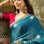 Teal silk chiffon embellished saree with unstitched blouse piece
