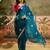 Teal silk chiffon embellished saree with unstitched blouse piece