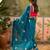 Teal silk chiffon embellished saree with unstitched blouse piece
