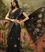 Black georgette bandhni saree with unstitched blouse piece