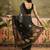 Black georgette bandhni saree with unstitched blouse piece