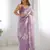 Onion silver floral cutwork embroidered organza party wear saree with blouse piece