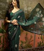 Green georgette bandhni saree with unstitched blouse piece