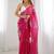 Pink silver floral cutwork embroidered organza party wear saree with blouse piece