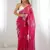 Pink silver floral cutwork embroidered organza party wear saree with blouse piece