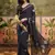 Navy blue georgette bandhni saree with unstitched blouse piece