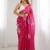 Pink silver floral cutwork embroidered organza party wear saree with blouse piece