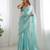 Sky silver floral cutwork embroidered organza party wear saree with blouse piece