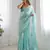 Sky silver floral cutwork embroidered organza party wear saree with blouse piece