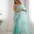 Sky silver floral cutwork embroidered organza party wear saree with blouse piece