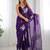 Violet silver floral cutwork embroidered organza party wear saree with blouse piece