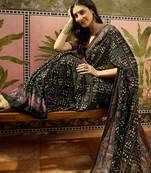 Black georgette bandhni saree with unstitched blouse piece