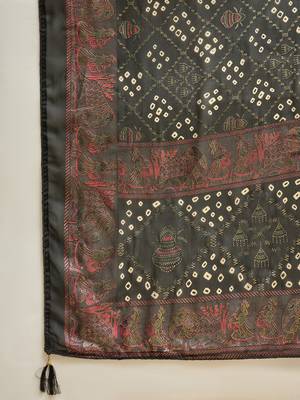 Black georgette bandhni saree with unstitched blouse piece 5