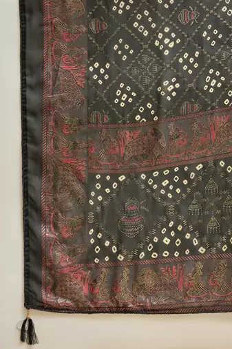 Black georgette bandhni saree with unstitched blouse piece