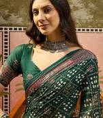 Green georgette bandhni saree with unstitched blouse piece