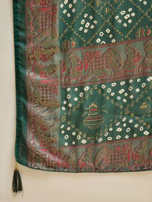 Green georgette bandhni saree with unstitched blouse piece 5
