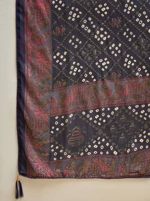 Navy blue georgette bandhni saree with unstitched blouse piece 5