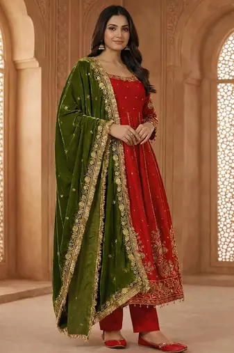 Orange fandy satin   party wear embroidery salwar  suit set