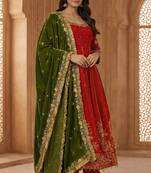 Orange fandy satin   party wear embroidery salwar  suit set
