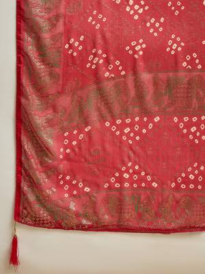 Red georgette bandhni saree with unstitched blouse piece 5