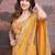 Yellow bandhani printed georgette saree with multi-color embroidered border and blouse piece