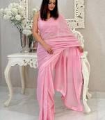 Baby pink all-over sequins striped georgette party wear saree with blouse piece