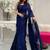 Blue all-over sequins striped georgette party wear saree with blouse piece