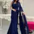 Blue all-over sequins striped georgette party wear saree with blouse piece