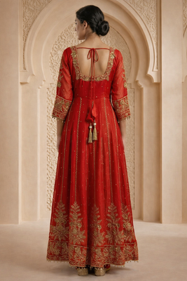 Orange fandy satin   party wear embroidery salwar  suit set 2