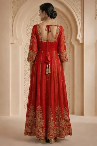 Orange fandy satin   party wear embroidery salwar  suit set