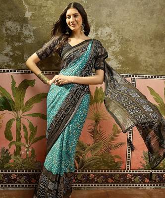 Rama georgette bandhni saree with unstitched blouse piece 2