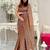 Coffee all-over sequins striped georgette party wear saree with blouse piece