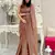 Coffee all-over sequins striped georgette party wear saree with blouse piece