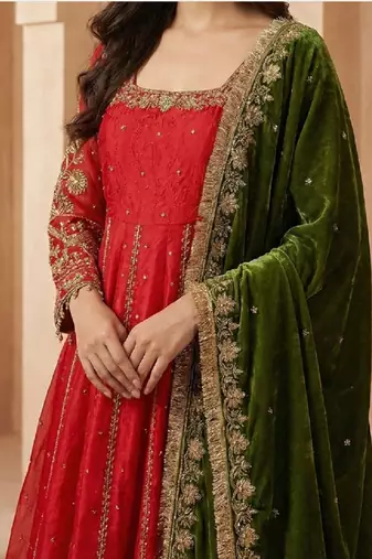 Orange fandy satin   party wear embroidery salwar  suit set