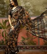 Black georgette bandhni saree with unstitched blouse piece