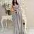 Grey all-over sequins striped georgette party wear saree with blouse piece