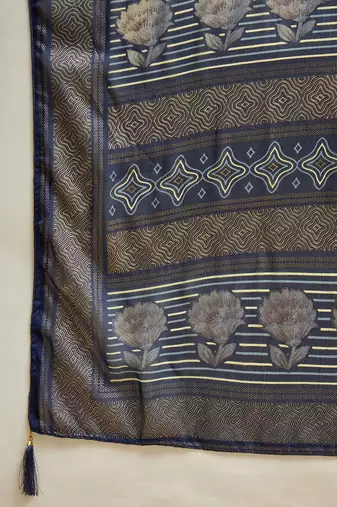 Navy blue georgette bandhni saree with unstitched blouse piece