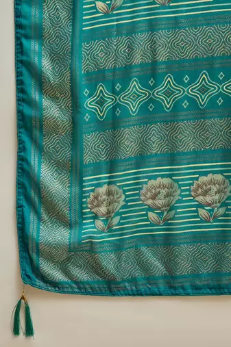 Rama georgette bandhni saree with unstitched blouse piece
