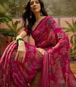 Rani georgette bandhni saree with unstitched blouse piece