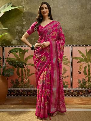Rani georgette bandhni saree with unstitched blouse piece 2